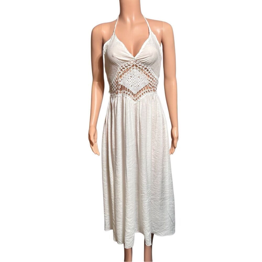 Shein Halter white sleeveless maxi dress with front detail XL